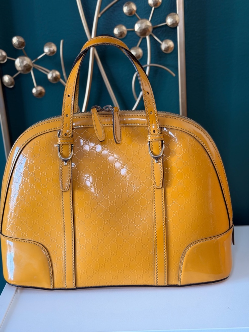 Gucci Yellow Patent Leather Dome Satchel